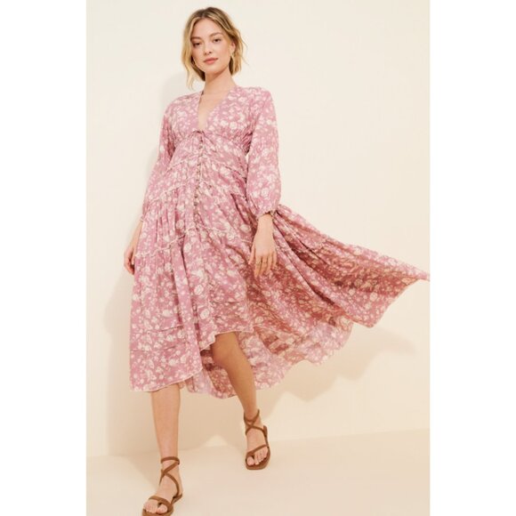 Free People Pappiet Midi Dress Pink Floral NWT Size XS Cottagecore Bohemian Boho - Picture 11 of 11
